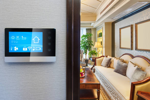 istock smart screen with smart home with modern living room 900735140