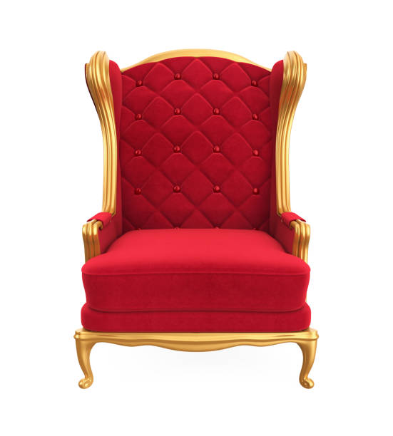 chaise trône isolé - throne photos et images de collection