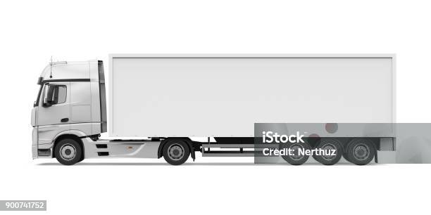 Container Truck Isolated Stock Photo - Download Image Now - Truck, Semi-Truck, Side View