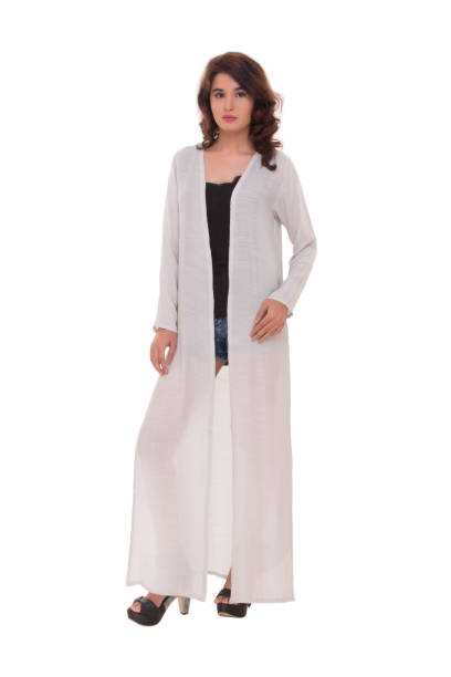 istock Lady in fashionable long top with side cuts 900742232