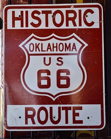 Historic U.S. old Route 66 sign in Oklahoma.