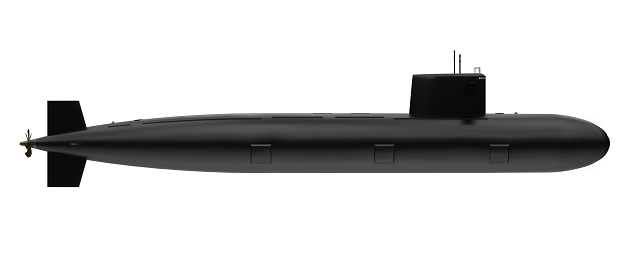 Black Submarine isolated on white background. 3D render