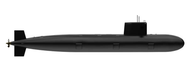 Black Submarine Isolated Black Submarine isolated on white background. 3D render immersed in their work stock pictures, royalty-free photos & images