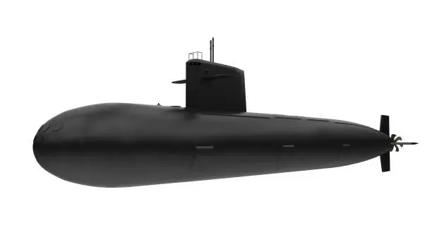 Black Submarine isolated on white background. 3D render