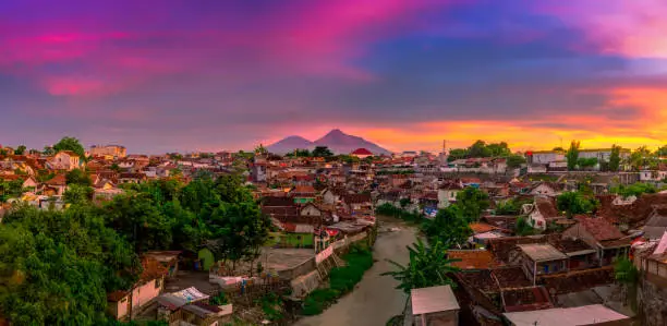 Yogyakarta city scenery panorama and mount merapi