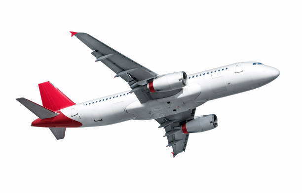 avión aislado sobre fondo blanco - avion rojo fotografías e imágenes de stock