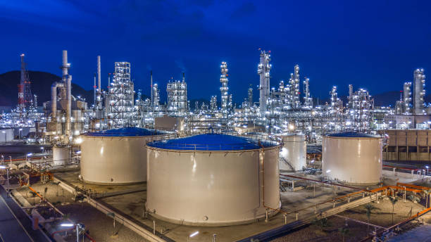 istock Aerial view oil refinery 900747050