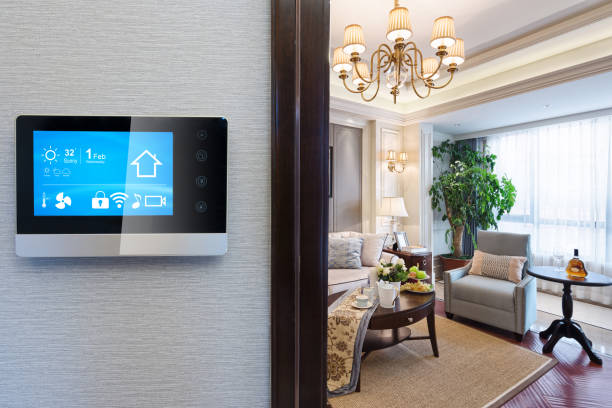 istock smart screen with smart home with modern living room 900749102