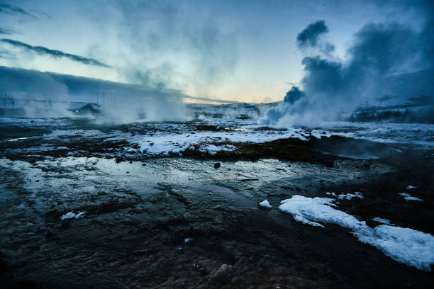 Winter Geyser - Iceland stock photo