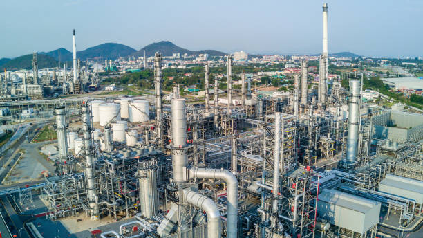istock Aerial view oil refinery 900749446