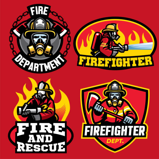 set of firefighter badge design vector of set of firefighter badge design firefighter shield stock illustrations