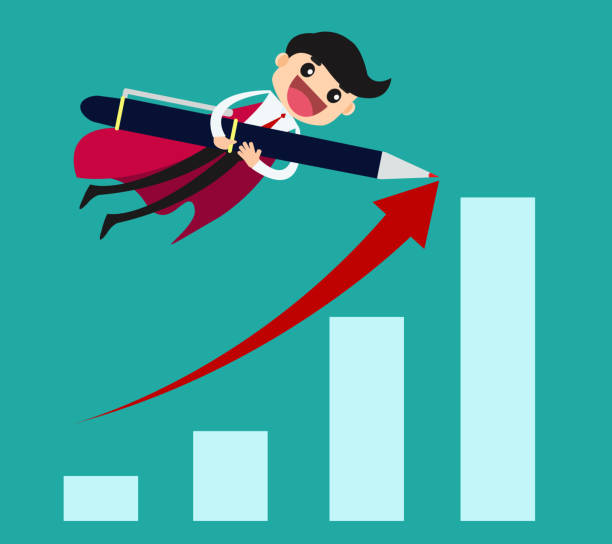 istock Businessman flying over bar chart and drawing grow up bar chart. Success business concept vector illustration. 900749912