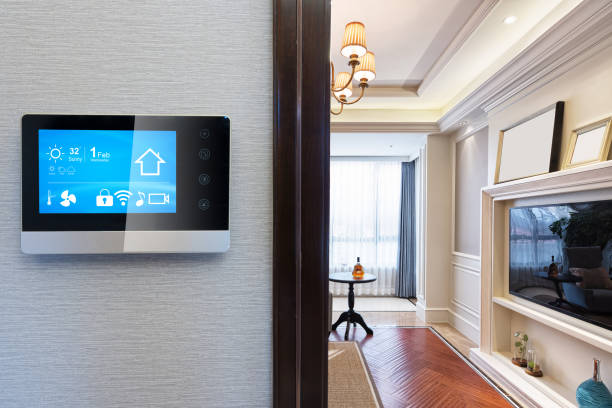 istock smart screen with smart home with modern living room 900750044