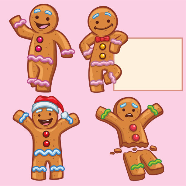 ilustraciones, imágenes clip art, dibujos animados e iconos de stock de conjunto de caracteres de pan de jengibre - hombre de jengibre