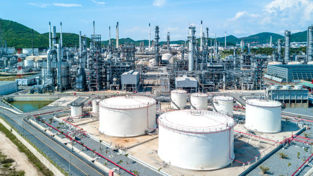 istock Aerial view oil refinery 900750294