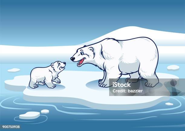 Polar Bear And Her Cub Standing In The Top Of The Ice Stock Illustration - Download Image Now