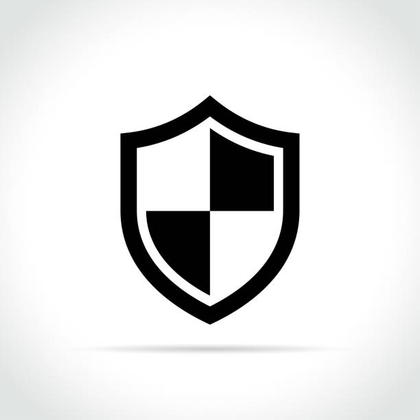 schild-symbol auf weißem hintergrund - shielding stock-grafiken, -clipart, -cartoons und -symbole