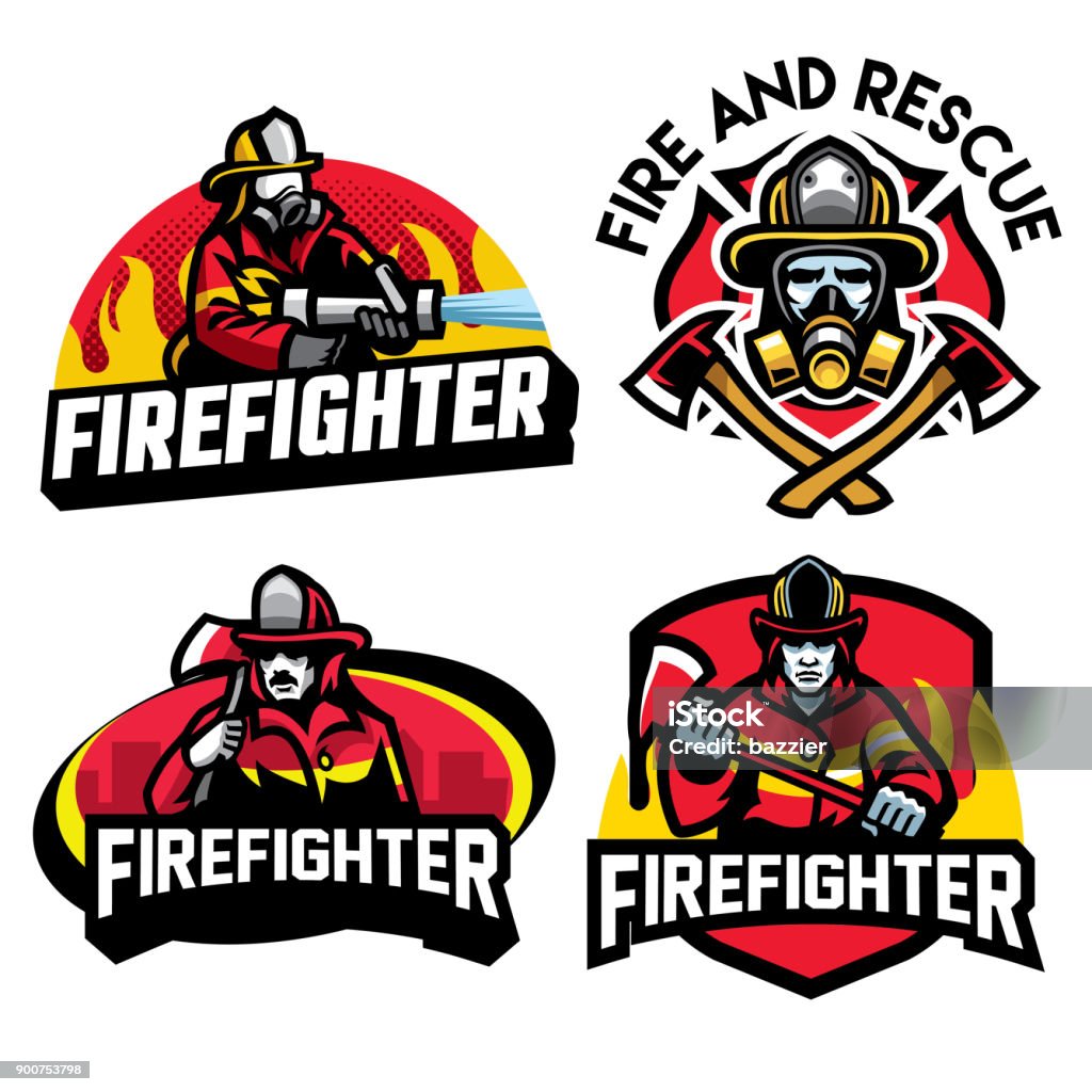 firefighter badge design set vector of firefighter badge design set Firefighter stock vector