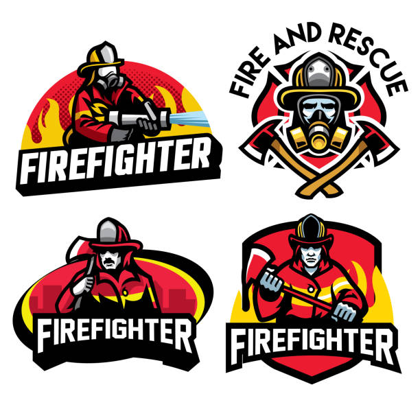 firefighter badge design set vector of firefighter badge design set firefighter shield stock illustrations
