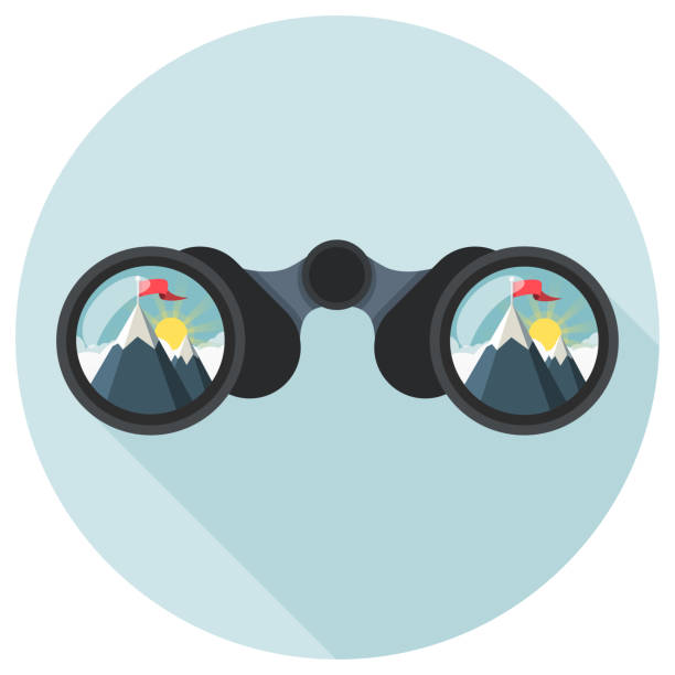 binoculars with mountain peak Flat Design binoculars with mountain peak Icon binoculars point of view stock illustrations