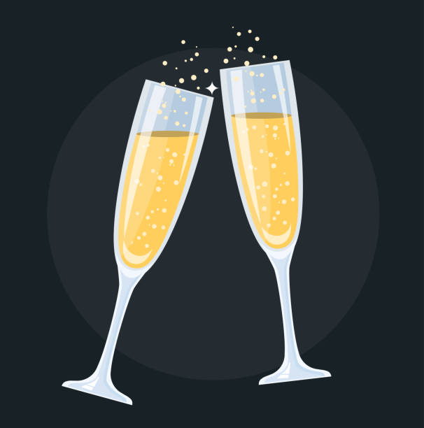 ilustraciones, imágenes clip art, dibujos animados e iconos de stock de champán gafas de diseño plano - champán