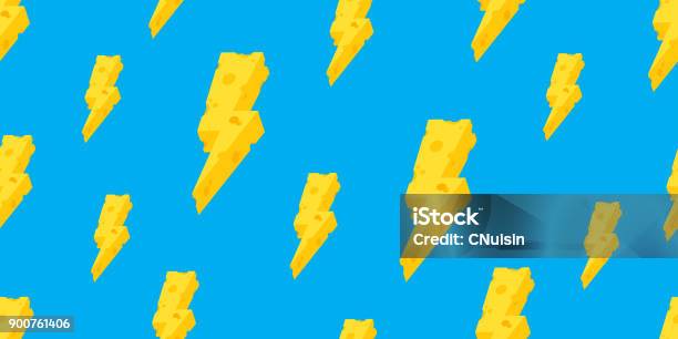 Seamless Pattern Butter Cheese Thunder Vector Isolated Wallpaper Background Blue Stock Illustration - Download Image Now