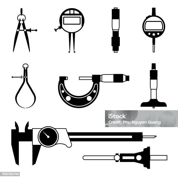 Ilustración de Conjunto De Varios Tipos De Herramientas De Medida Icono Vectorial y más Vectores Libres de Derechos de Micrómetro