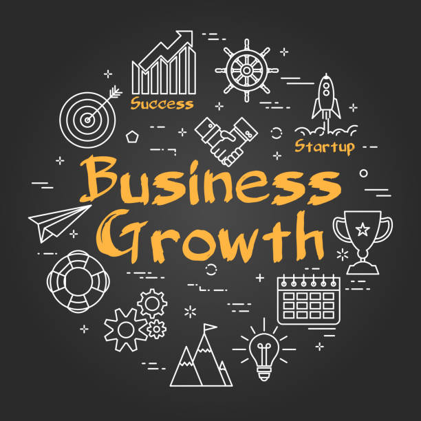 illustrazioni stock, clip art, cartoni animati e icone di tendenza di concetto di lavagna - crescita del business - computer icon banner placard internet