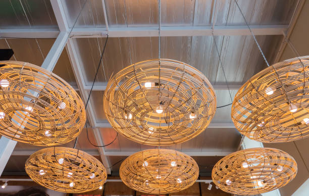 istock modern hanging wooden lamp on the ceiling 900767888