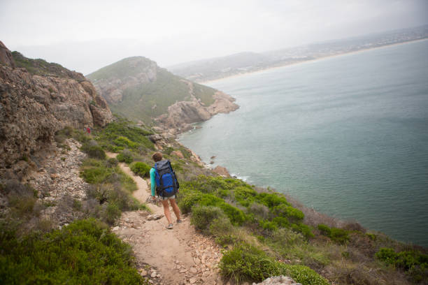 istock Fit female hiking along a coastal trail 900770294