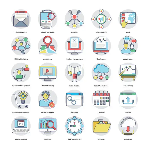 Vector illustration of Flat Icons Of Digital and Internet Marketing