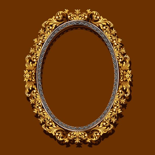 illustrations, cliparts, dessins animés et icônes de couleur de l’armature or avec shadow - picture frame frame ellipse photograph