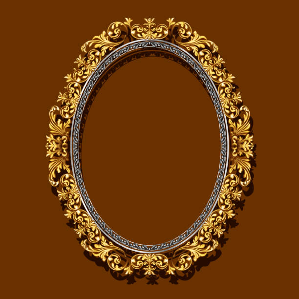frame gold color with shadow frame gold color with shadow on brown background ellipse photos stock illustrations