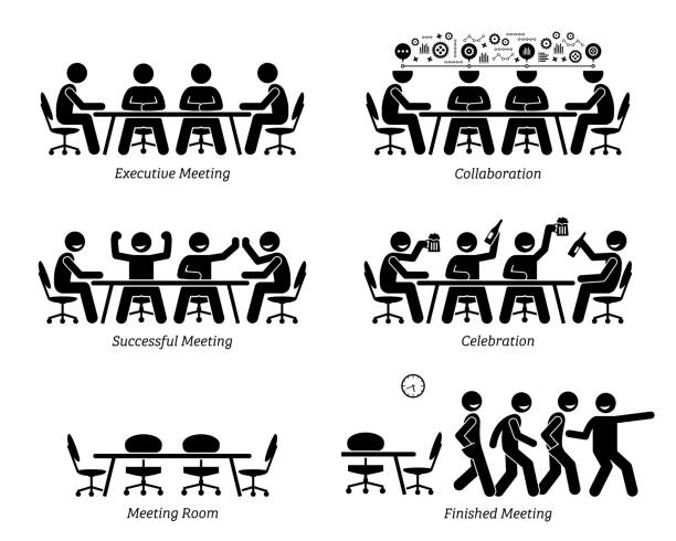 illustrations, cliparts, dessins animés et icônes de cadres ayant la discussion et rencontre efficace et efficient. - chaise vide