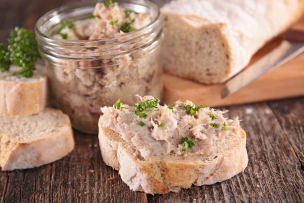 meat spread and bread meat spread and bread tuna pate stock pictures, royalty-free photos & images
