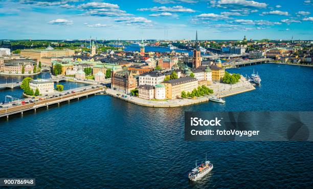 Stockholm Aerial Panorama Over Gamla Stan City Waterfront Landmarks Sweden Stock Photo - Download Image Now