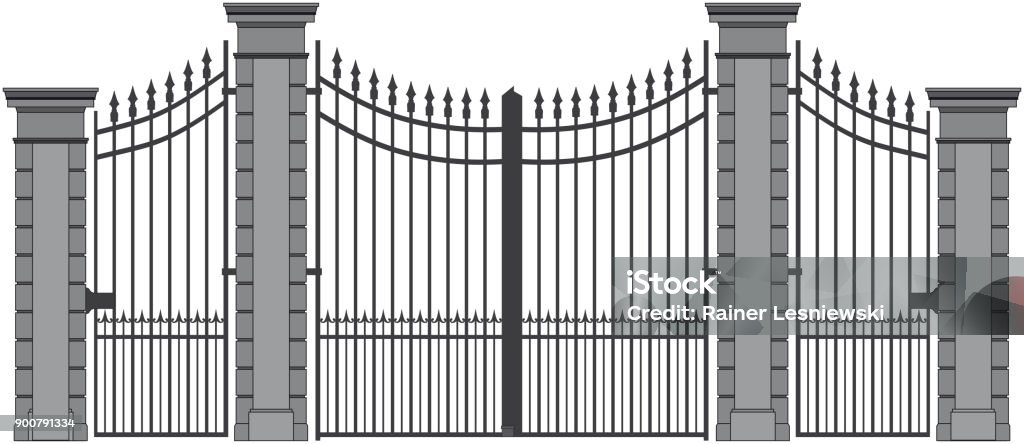 ornate iron gate, silouette in black and white Gate stock vector