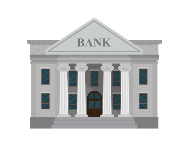 ilustraciones, imágenes clip art, dibujos animados e iconos de stock de edificio del banco aislado sobre fondo blanco. ilustración de vector. estilo plano. - banco edificio financiero