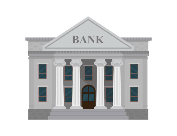 illustrazioni stock, clip art, cartoni animati e icone di tendenza di edificio bancario isolato su sfondo bianco. illustrazione vettoriale. stile piatto. - banca