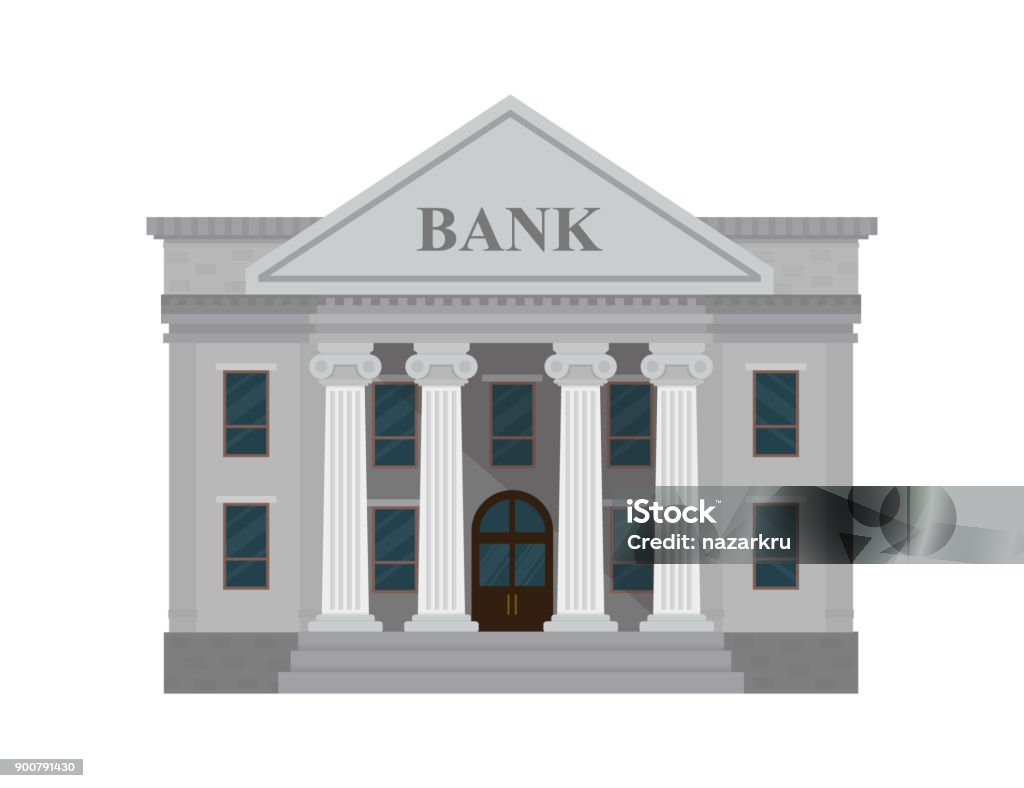 Bank building isolated on white background. Vector illustration. Flat style. Bank - Financial Building stock vector