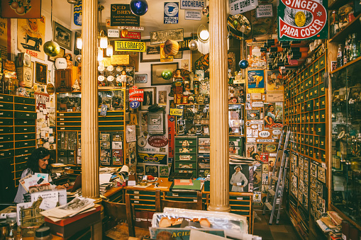 A vintage post card shop in Madrid,Spain.