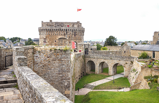 Smederevo, Serbia - November 15, 2023: The Smederevo Fortress, a medieval fortified city, is seen in this photo. Photo shows the grand castle fort and it's extensive surrounding walls.