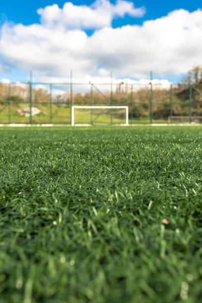 sintético campo de esportes - soccer soccer field artificial turf man made material - fotografias e filmes do acervo