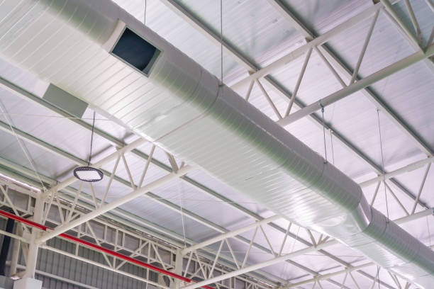 istock Building interior air duct, Air condition pipe line system air flow industrial design 900800360