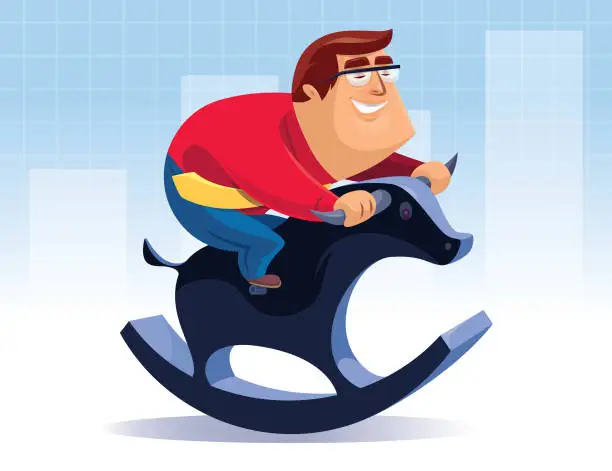 Vector illustration of businessman riding rocking bull