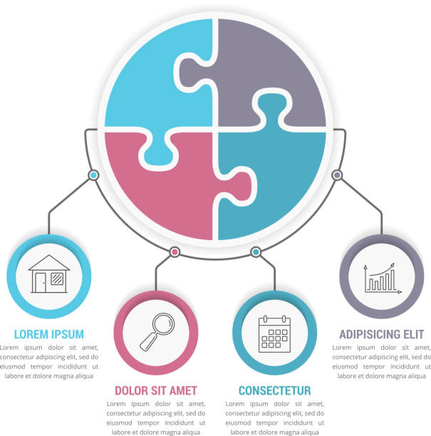 ilustrações, clipart, desenhos animados e ícones de modelo de infográfico com círculos de quebra-cabeça - 5563