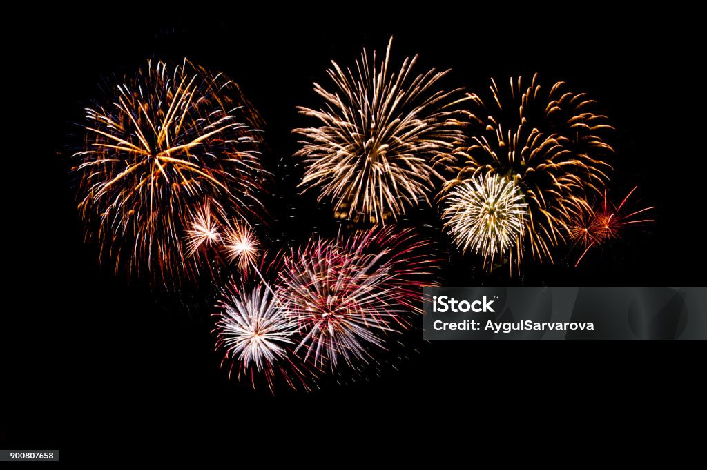 beautiful fireworks display on black background isolated fireworks on black background Firework Display Stock Photo