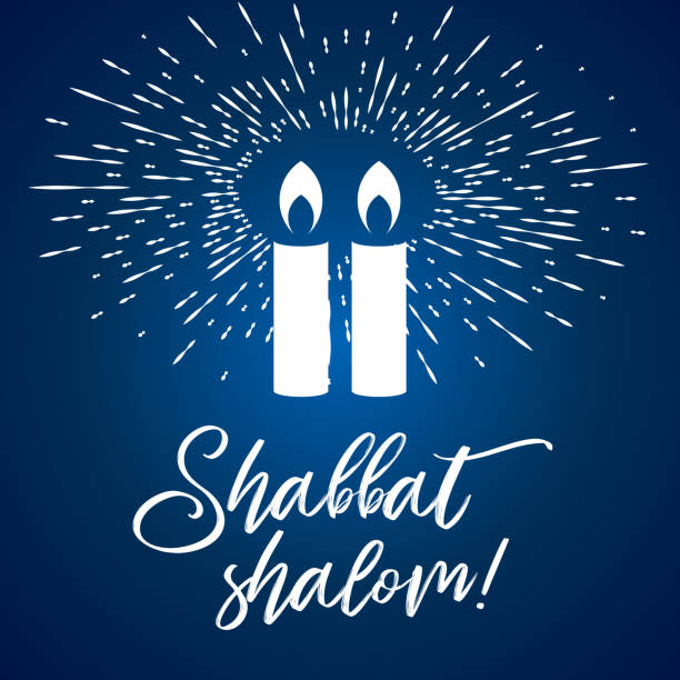 Shabbat shalom candles greeting card lettering vector art illustration