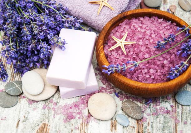 istock Spa products and lavender flowers 900811400
