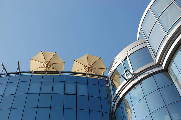 Umbrellas on the roof 2 stock photo